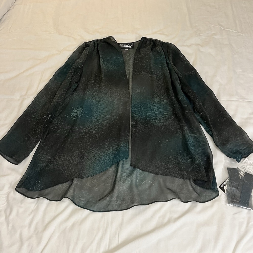 NWT URSULA‎ Women's Sheer Long Sleeve Cover  Up Black, Turquoise Sz 12 Vintage
